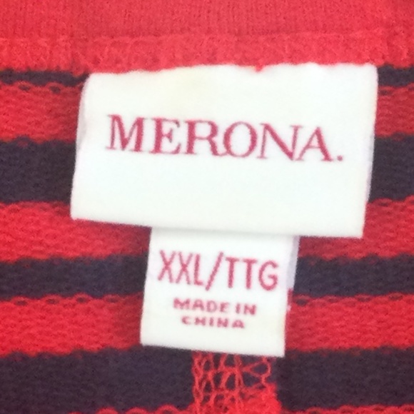 MERONA Red And Navy Striped Sheath Dress With 3/4 Sleeves - Picture 11 of 13